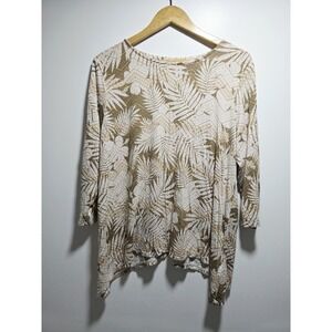 Ruby Rd Petite Womens Blouse Top 3/4 Sleeve Leaves Print Size PXL Rayon